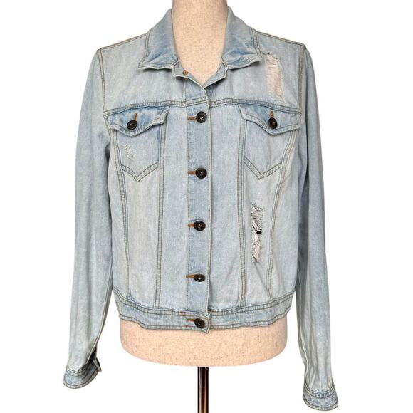 Highway Jeans Denim Jacket Distressed Lightwash, Women's Size L - Picture 1 of 8